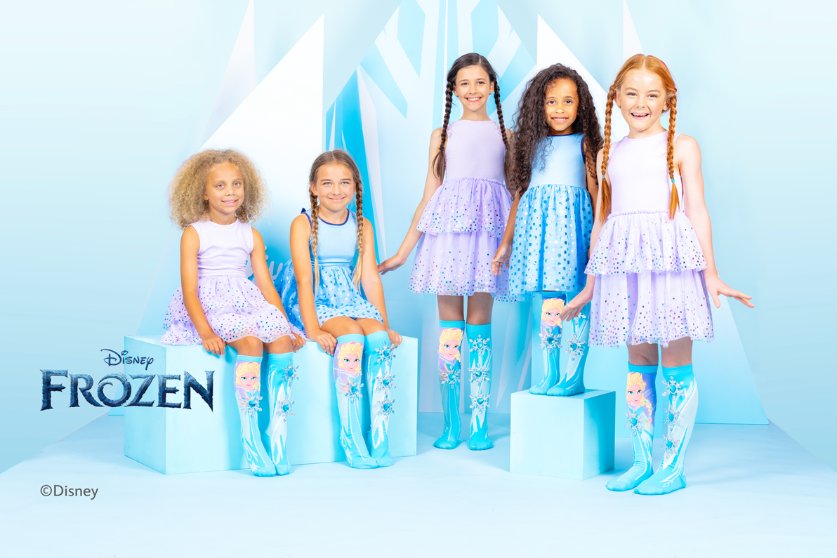 Frozen Wonderland Elsa socks with shiny ice gems and sparkly winter-themed design.