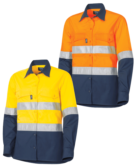 Tru Workwear Ladies Cool Performance 2 Tone Hi Vis Taped Ripstop Shirt DSW2169T1